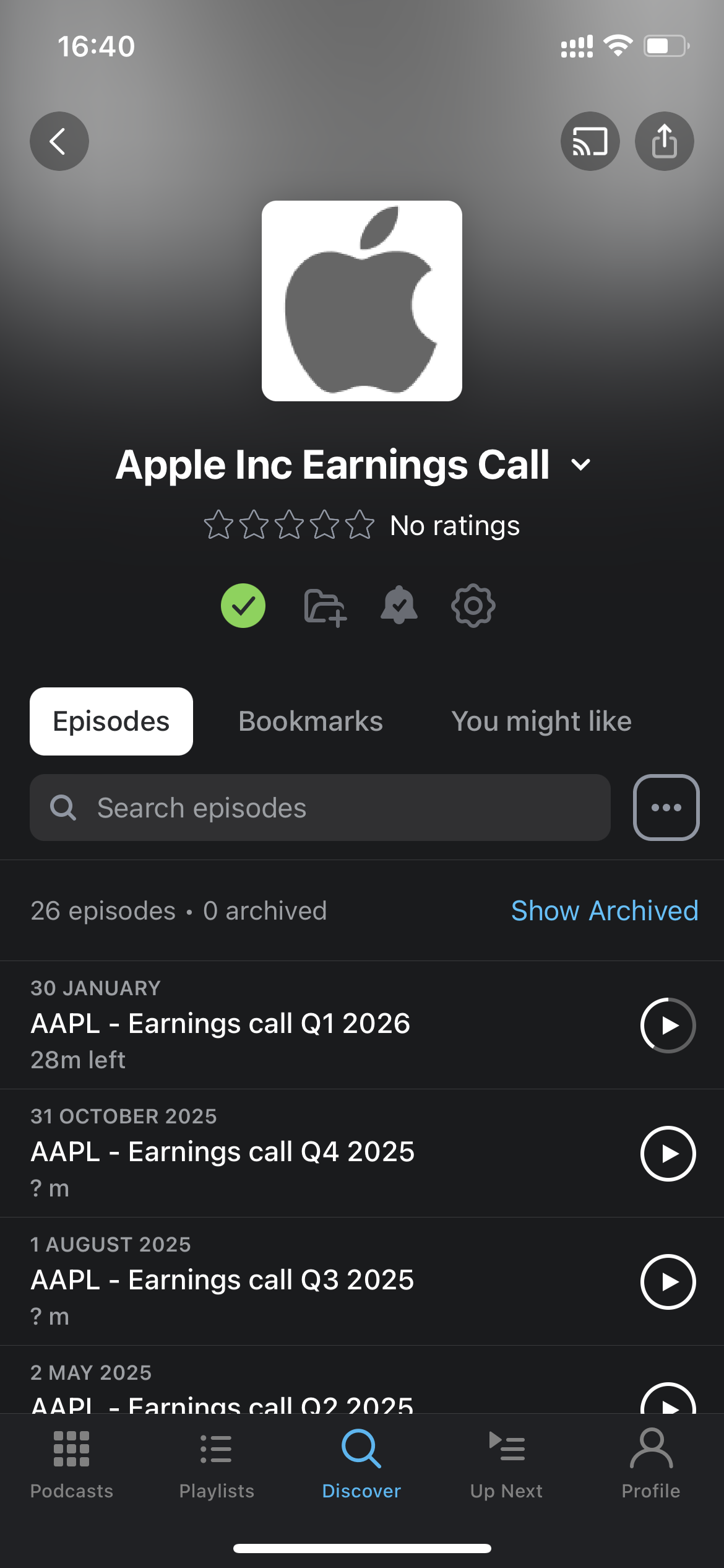 Episodes in Pocket Casts